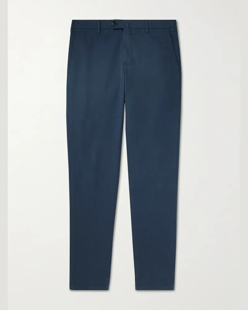 Loro Piana Pantaflat Slim-Fit Pleated Stretch-Cotton Trousers Blue