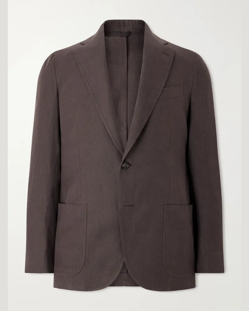 De Petrillo Linen Single-Breasted Blazer Brown