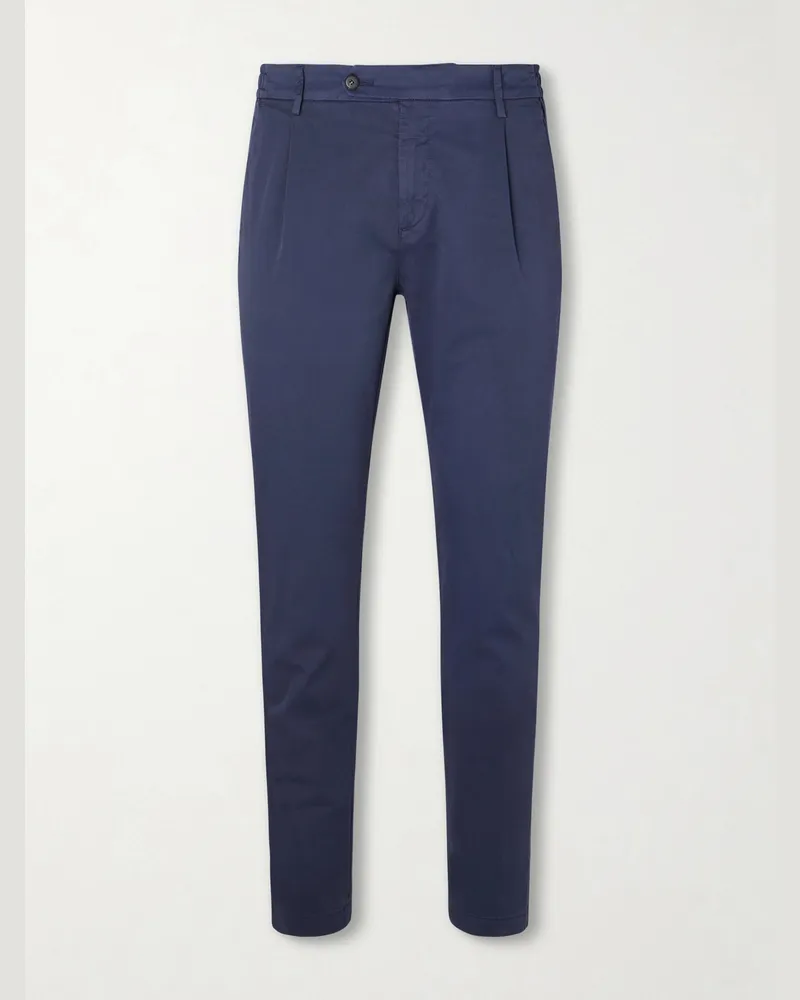 Eleventy Slim-Fit Cotton-Blend Twill Chinos Blue