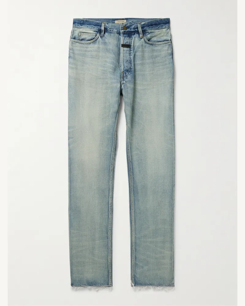 Fear of God Gerade geschnittene Jeans mit Logoapplikation und Fransen Blau