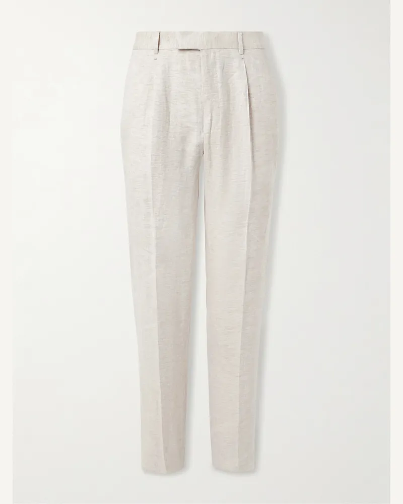 Brunello Cucinelli Slim-Fit Straight-Leg Pleated Linen Suit Trousers Neutrals