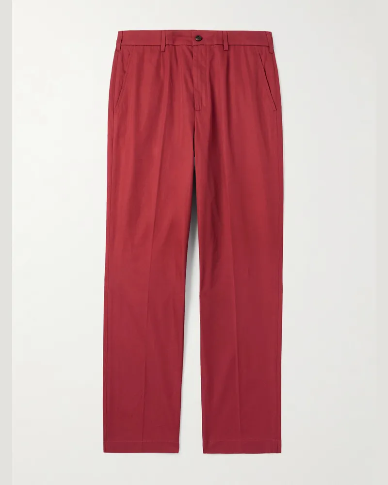 Dunhill Schmal und gerade geschnittene Chino aus Baumwollgabardine mit Falten Rot