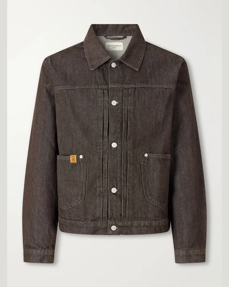 Officine Generale Vince Pleated Organic Denim Jacket Brown