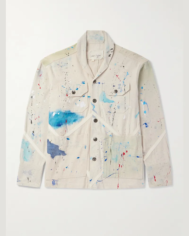 Greg Lauren Hemdjacke aus Baumwoll-Canvas mit Schalkragen und Farbspritzern Neutral