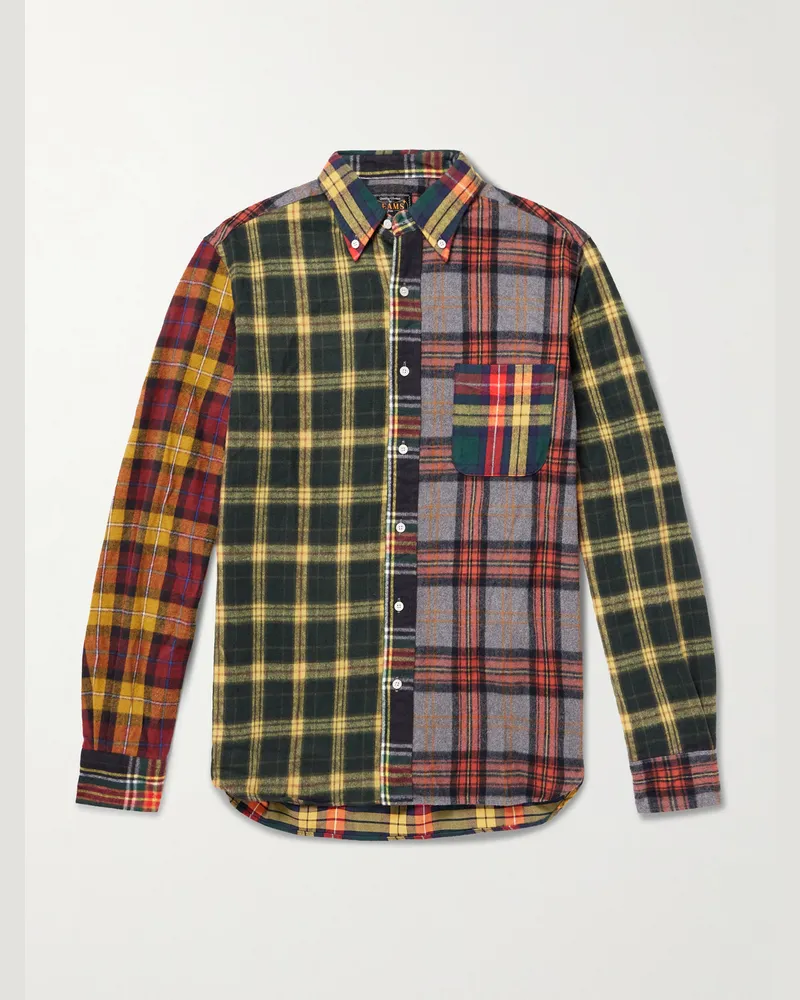 Beams Plus Patchwork-Hemd aus kariertem Baumwollflanell Gelb