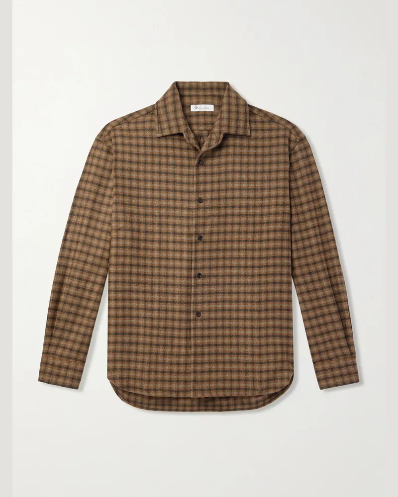 Loro Piana Karierte Hemdjacke aus einer gebürsteten Woll-Kaschmirmischung Braun