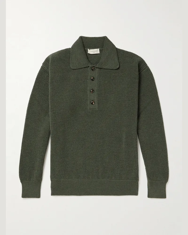 PIACENZA 1733 Pullover aus strukturiertem Schurwollstrick mit Polokragen Grün