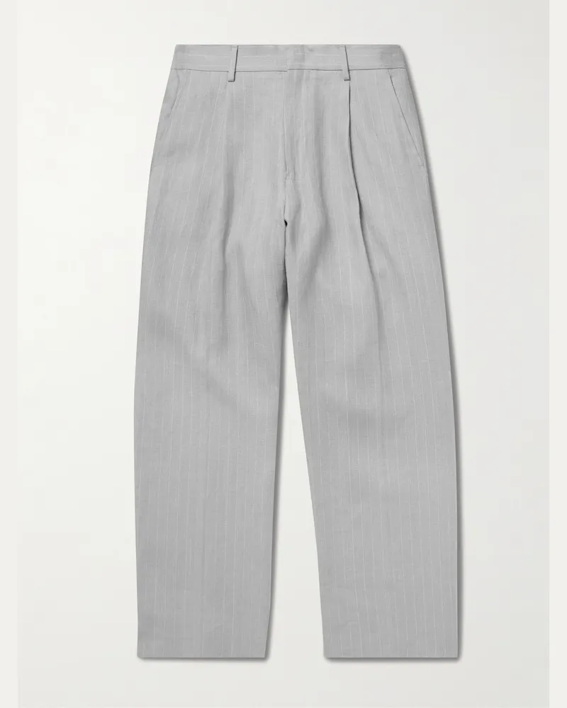 NN 07 Kay 1455 Straight-Leg Pleated Pinstriped Linen Trousers Gray