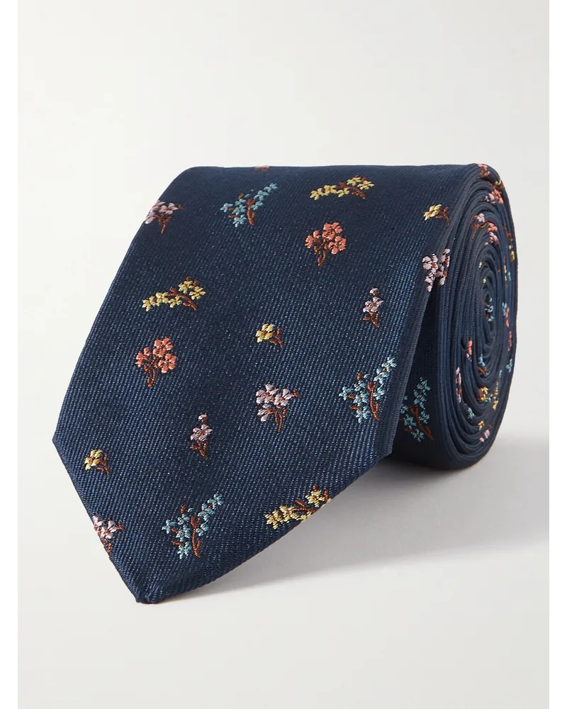 Paul Smith Krawatte aus bestickter Seiden-Faille, 8 cm Blau