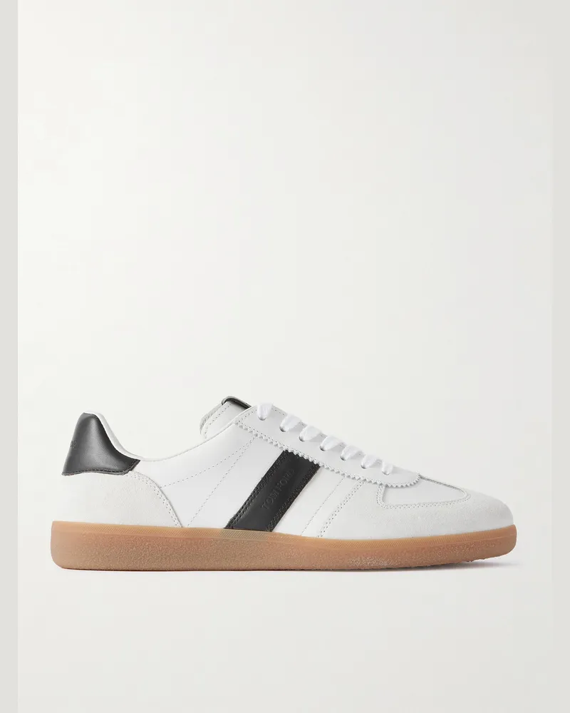 Tom Ford Archer Suede-Trimmed Leather Sneakers White