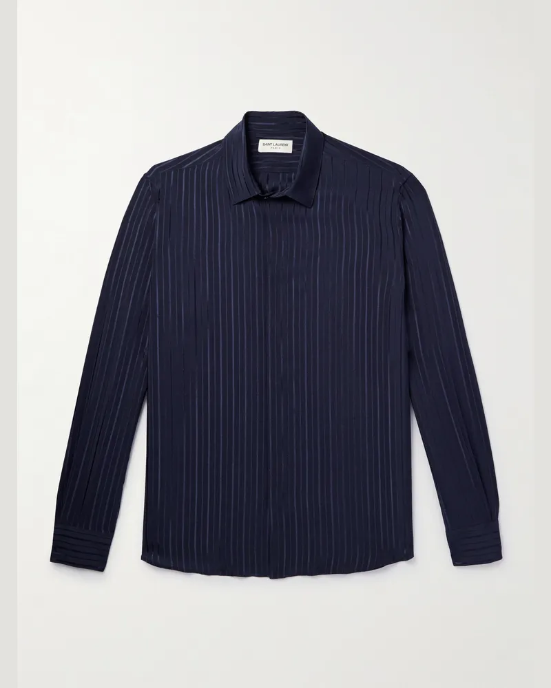 Saint Laurent Gestreiftes Seidenhemd Blau