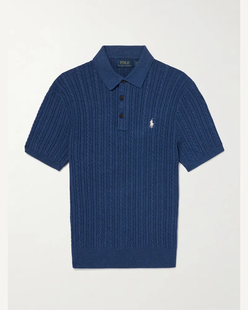 Ralph Lauren Polohemd aus Baumwolle in Zopfstrick mit Logostickerei Blau