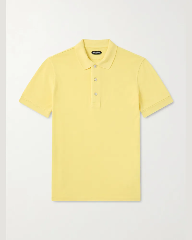 Tom Ford Slim-Fit Lyocell and Cotton-Blend Piqué Polo Shirt Yellow