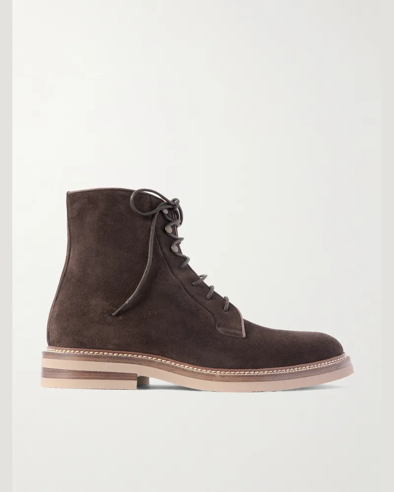 Brunello Cucinelli Schnürstiefel aus Veloursleder Braun