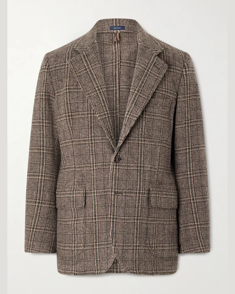 Drake's Checked Wool-Tweed Blazer Brown