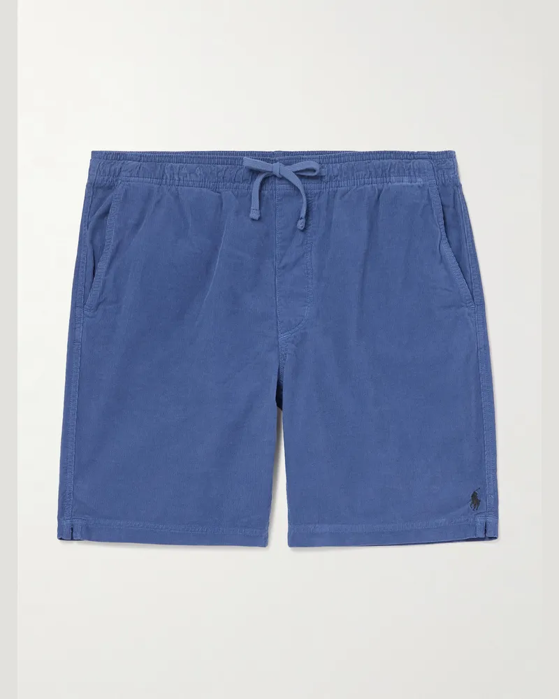 Ralph Lauren Straight-Leg Logo-Embroidered Cotton-Corduroy Drawstring Shorts Blue