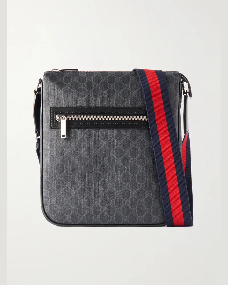 Gucci Umhängetasche aus beschichtetem Supreme-Canvas mit Logomuster und Lederbesatz Schwarz