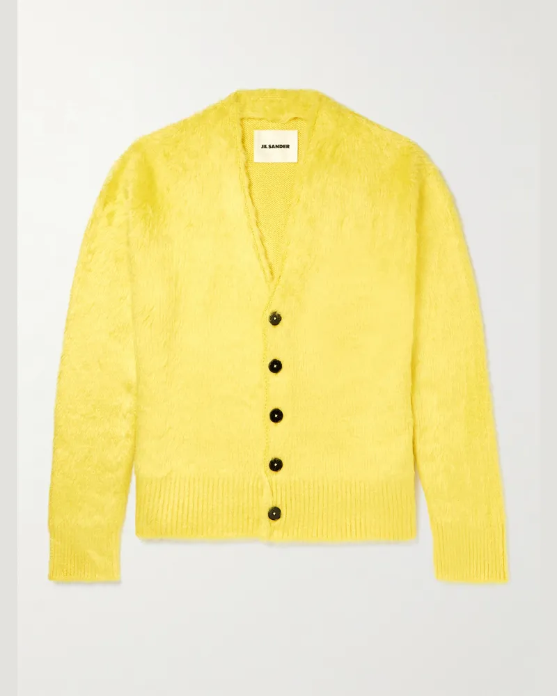 Jil Sander Oversized Brushed-Silk Cardigan Yellow
