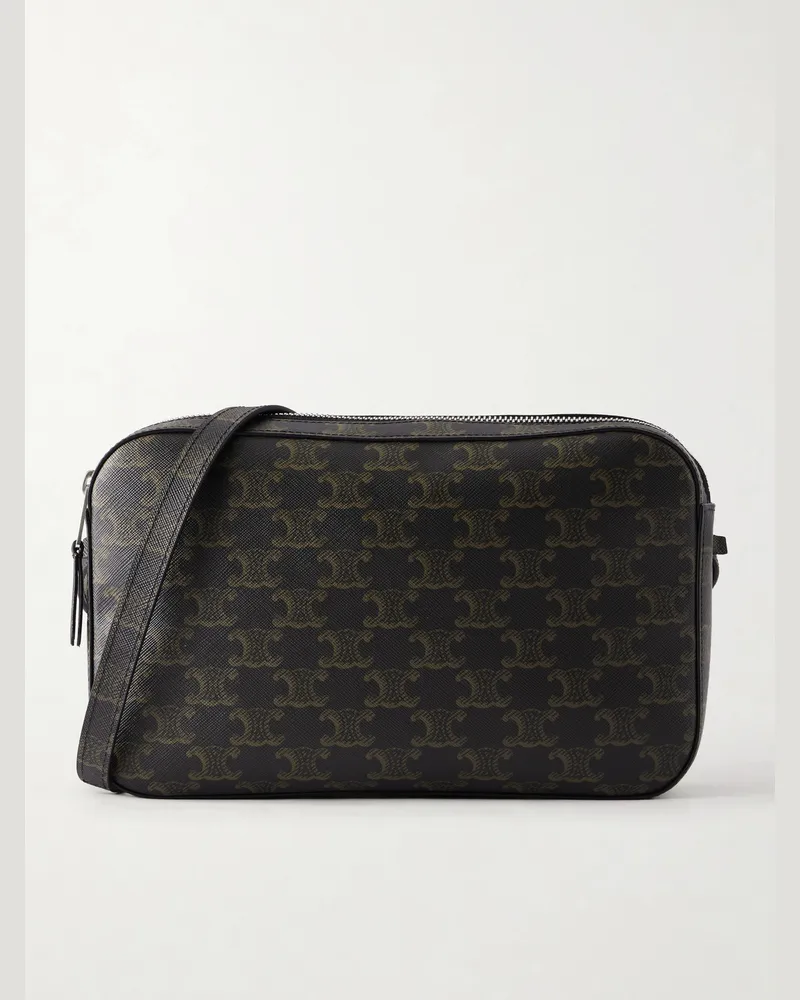 Celine Triomphe-Print Textured-Canvas Messenger Bag Brown