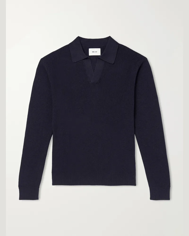 NN 07 Hope Rib 60060 Organic Cotton and Cashmere-Blend Polo Shirt Blue