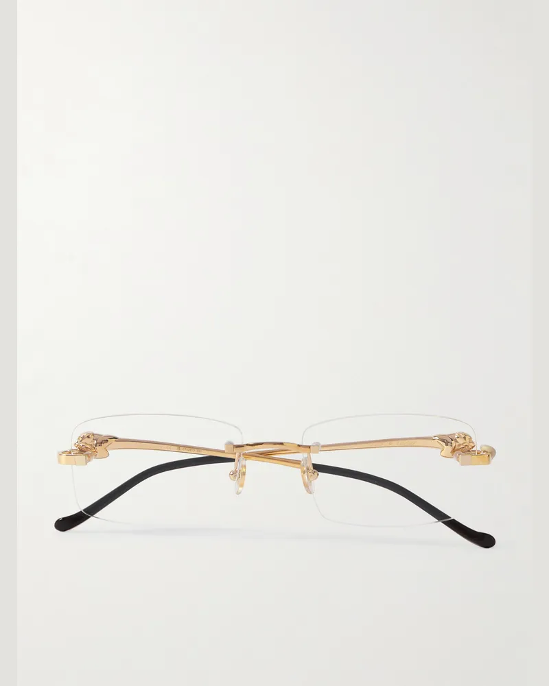 Cartier Panthère rahmenlose Brille mit rechteckigen Gläsern und goldfarbenen Details Gold