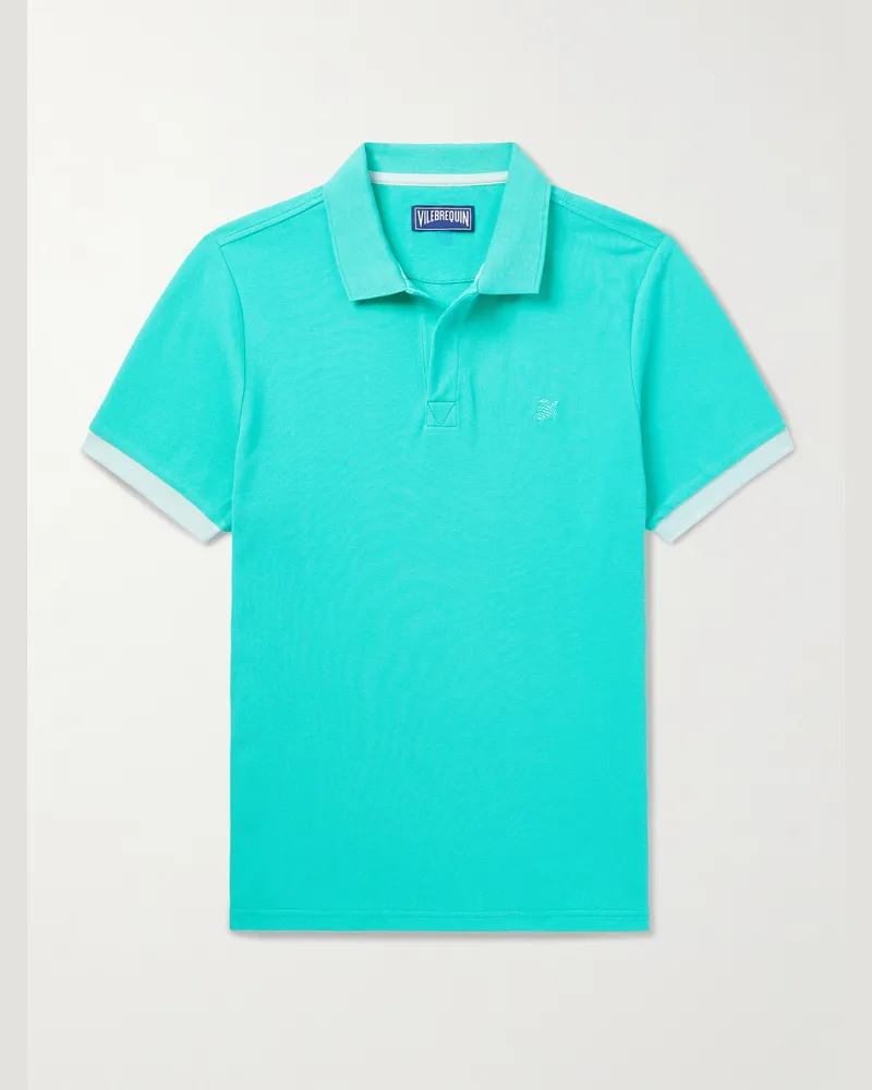 Vilebrequin Slim-Fit Logo-Embroidered Organic Cotton-Piqué Polo Shirt Blue