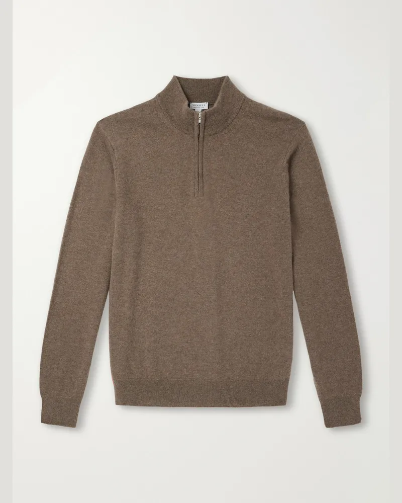 Sunspel Cashmere Half-Zip Sweater Brown