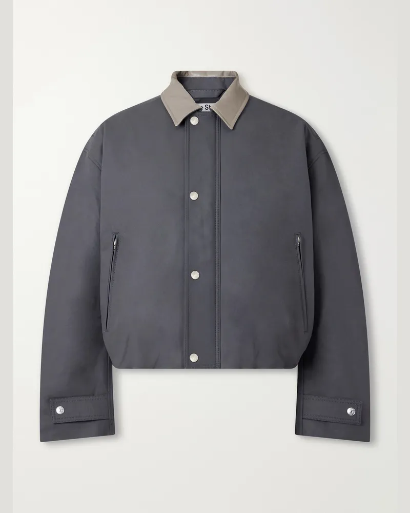 Acne Studios Opado Leather-Trimmed Cotton-Satin Blouson Jacket Gray