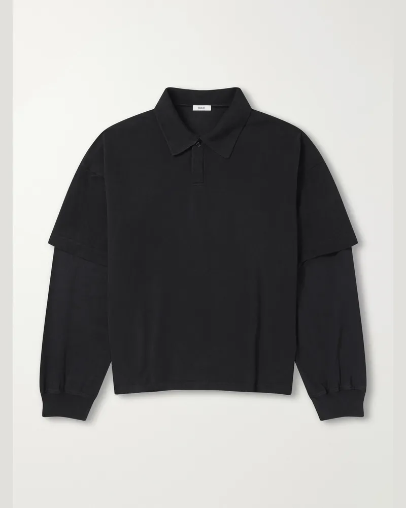 AGOLDE Curren Layered Cotton-Piqué Polo Shirt Black