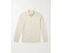 Hemd aus gestreiftem Seersucker aus einer Baumwoll-Leinenmischung mit Button-Down-Kragen