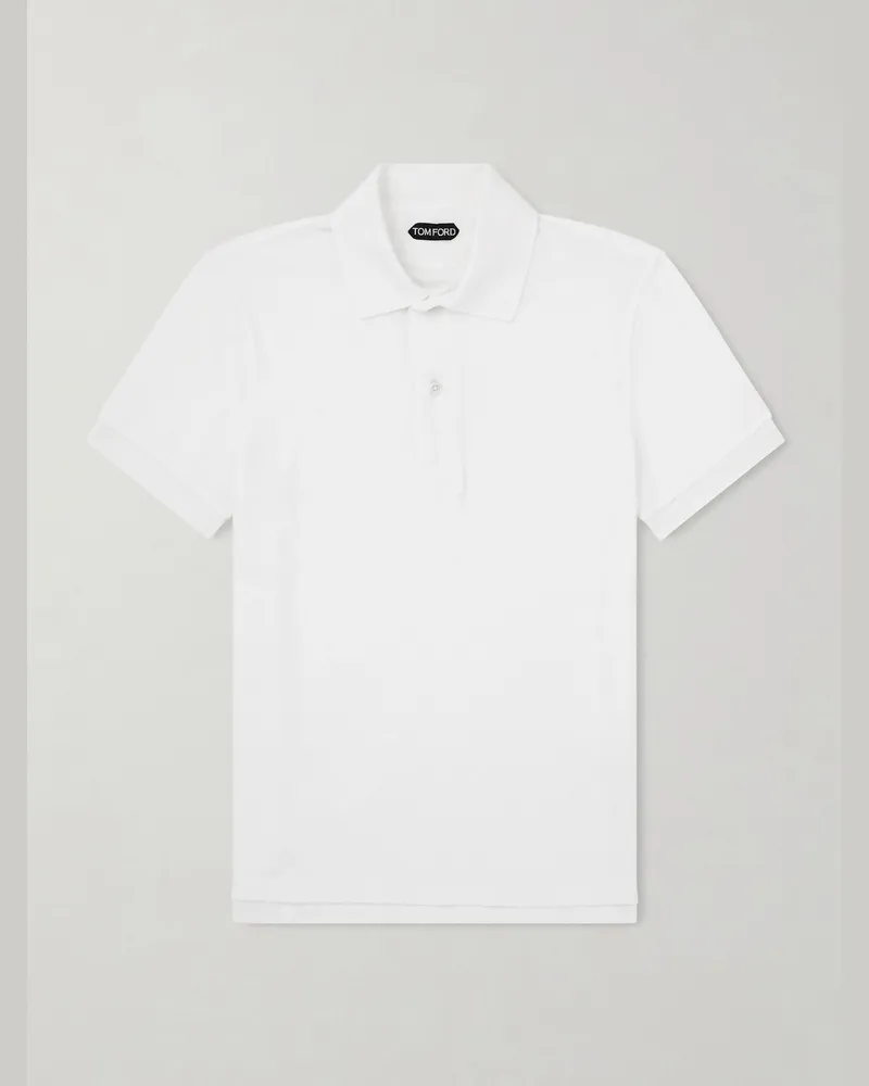 Tom Ford Slim-Fit Cotton-Blend Terry Polo Shirt White