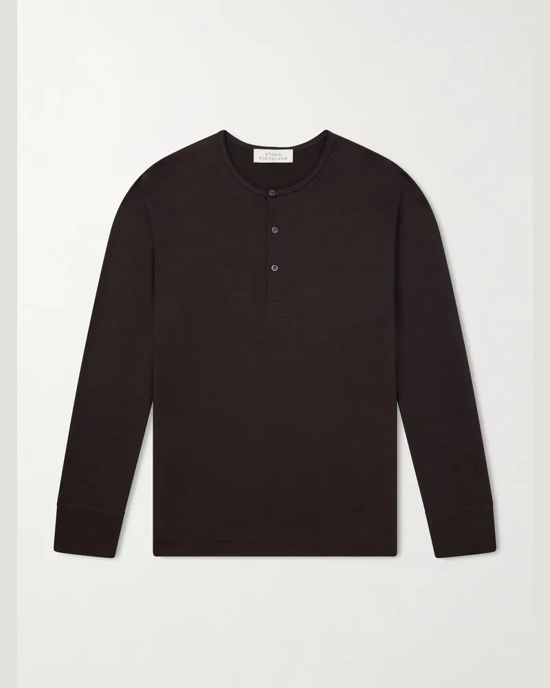 Studio Nicholson Cotton-Jersey Henley T-Shirt Brown