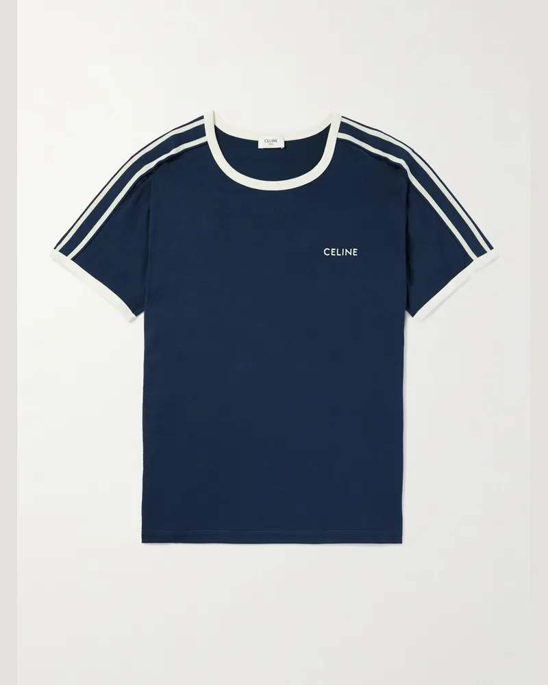 Celine T-Shirt aus Baumwoll-Jersey mit Logostickerei Blau