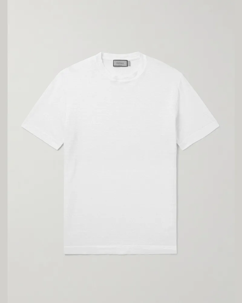 Canali Schmal geschnittenes T-Shirt aus Leinen Weiß