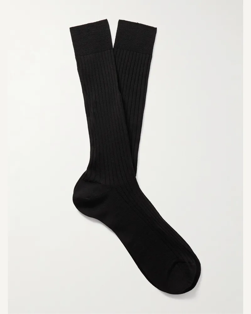 MR P. Socken aus einer Merinowollmischung in Rippstrick Schwarz