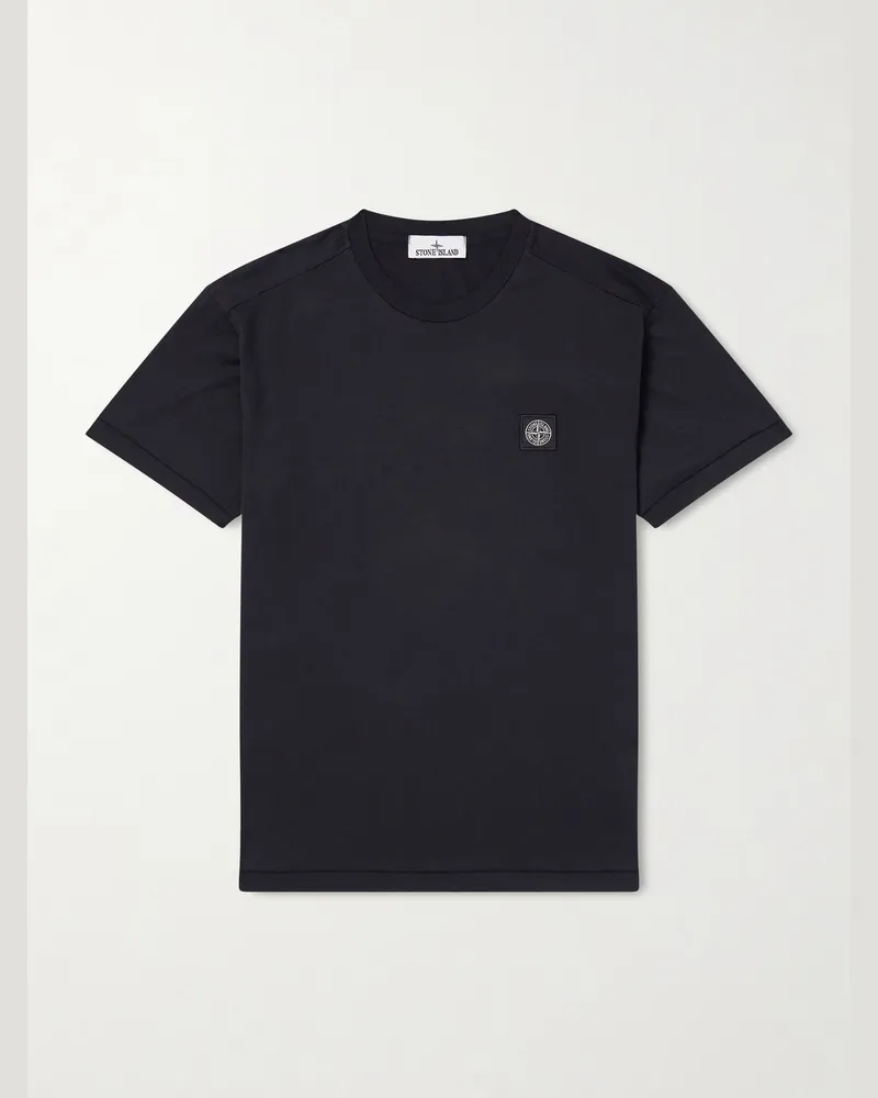 Stone Island Logo-Appliquéd Garment-Dyed Cotton-Jersey T-Shirt Black