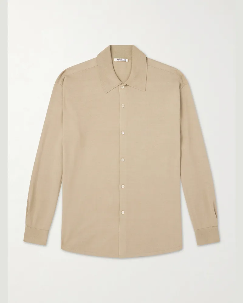 AURALEE Knitted Silk Shirt Neutrals