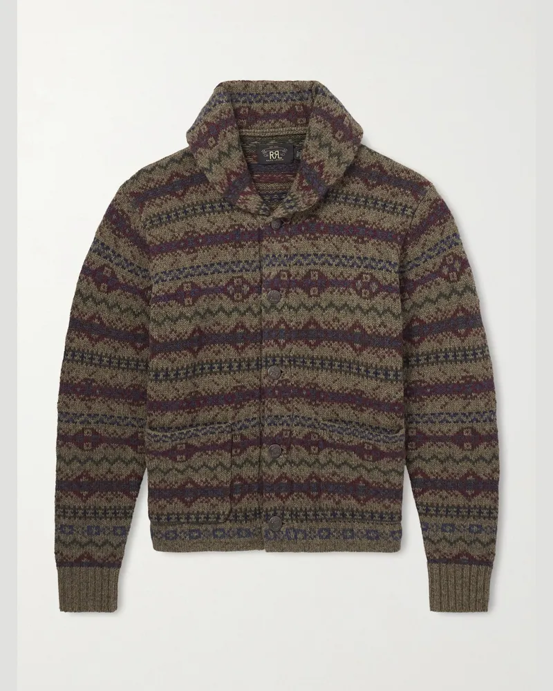 RRL Shawl-Collar Fair Isle Wool Cardigan Brown
