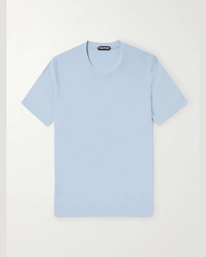 Tom Ford Placed Rib T-Shirt aus einer Lyocell-Baumwollmischung Blau