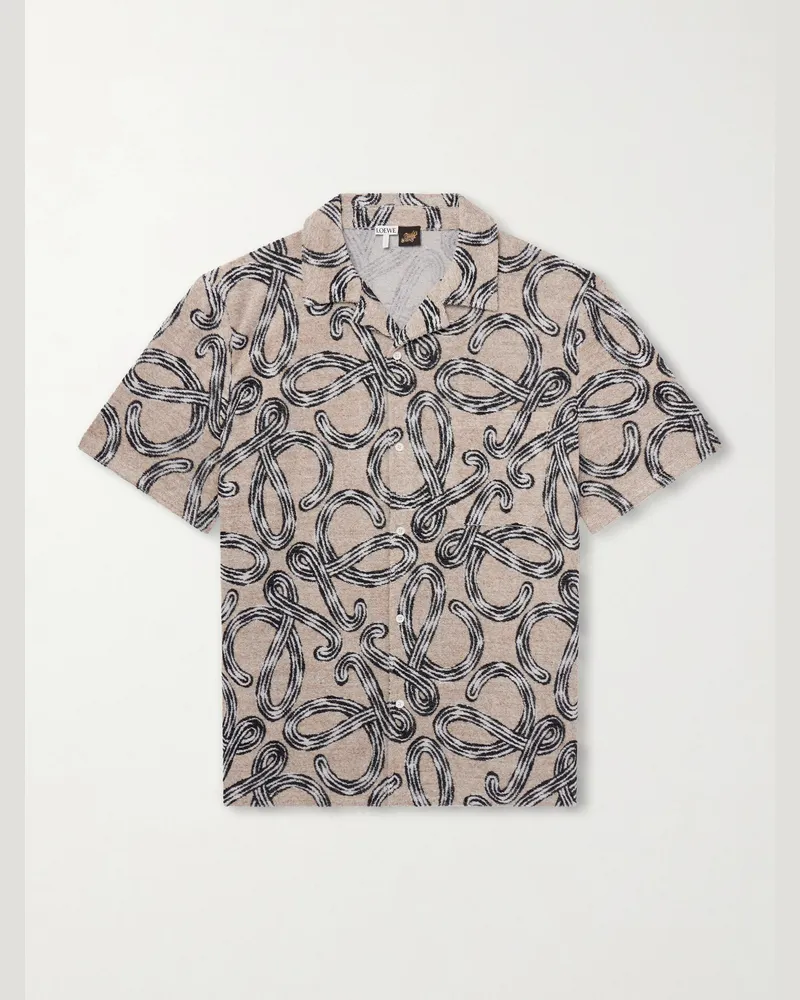 Loewe Paula Ibiza Camp-Collar Printed Cotton-Blend Terry Shirt Neutrals