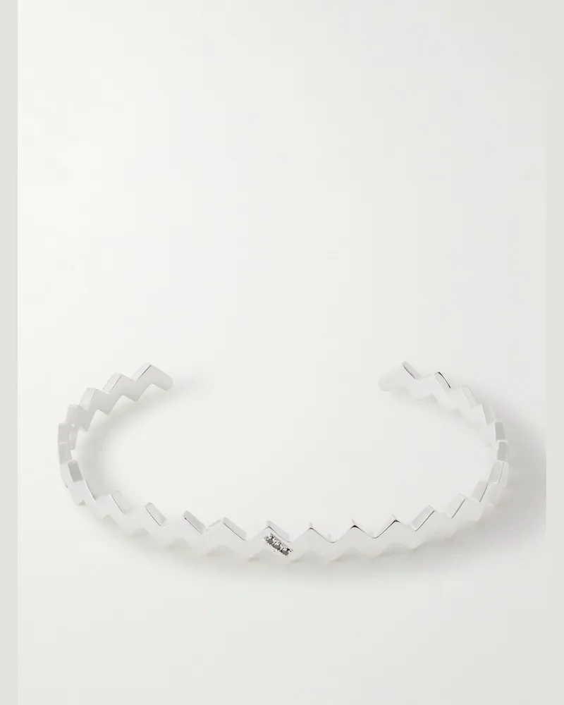 Mikia Snake Sterling Silver Diamond Cuff Silver