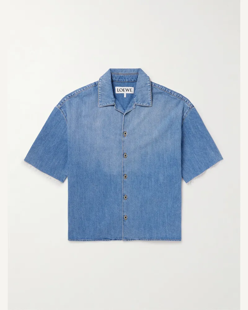 Loewe Jeanshemd mit Reverskragen, Fransen und Cut-outs Blau