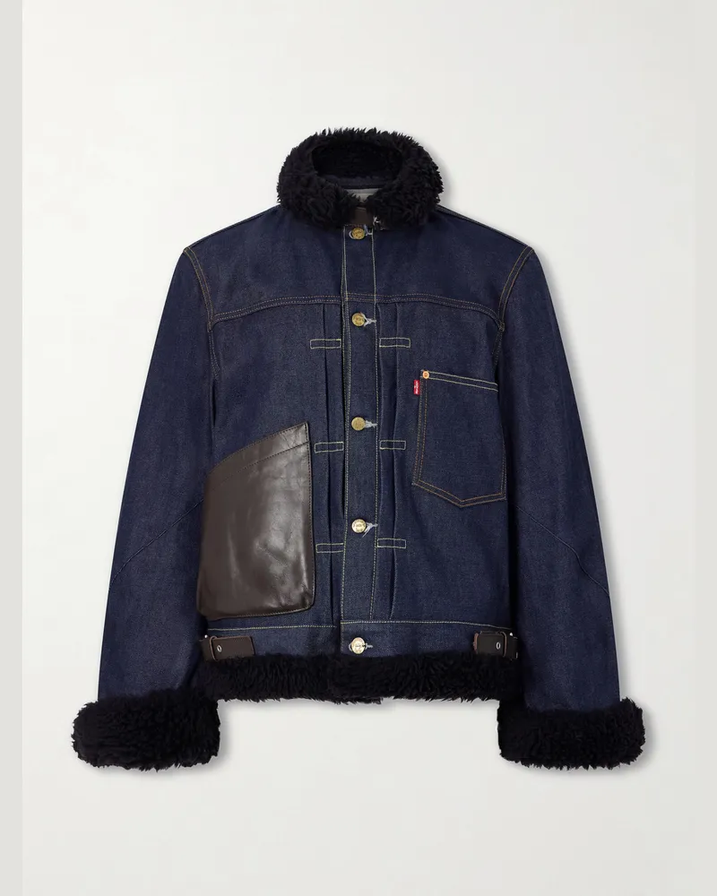 Sacai Levi's Plush-Trimmed Denim Jacket Blue