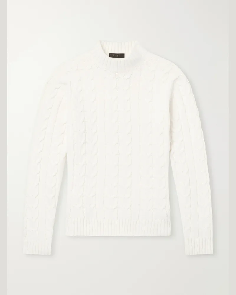 Slowear Zanone Slim-Fit Cable-Knit Virgin Wool Sweater White