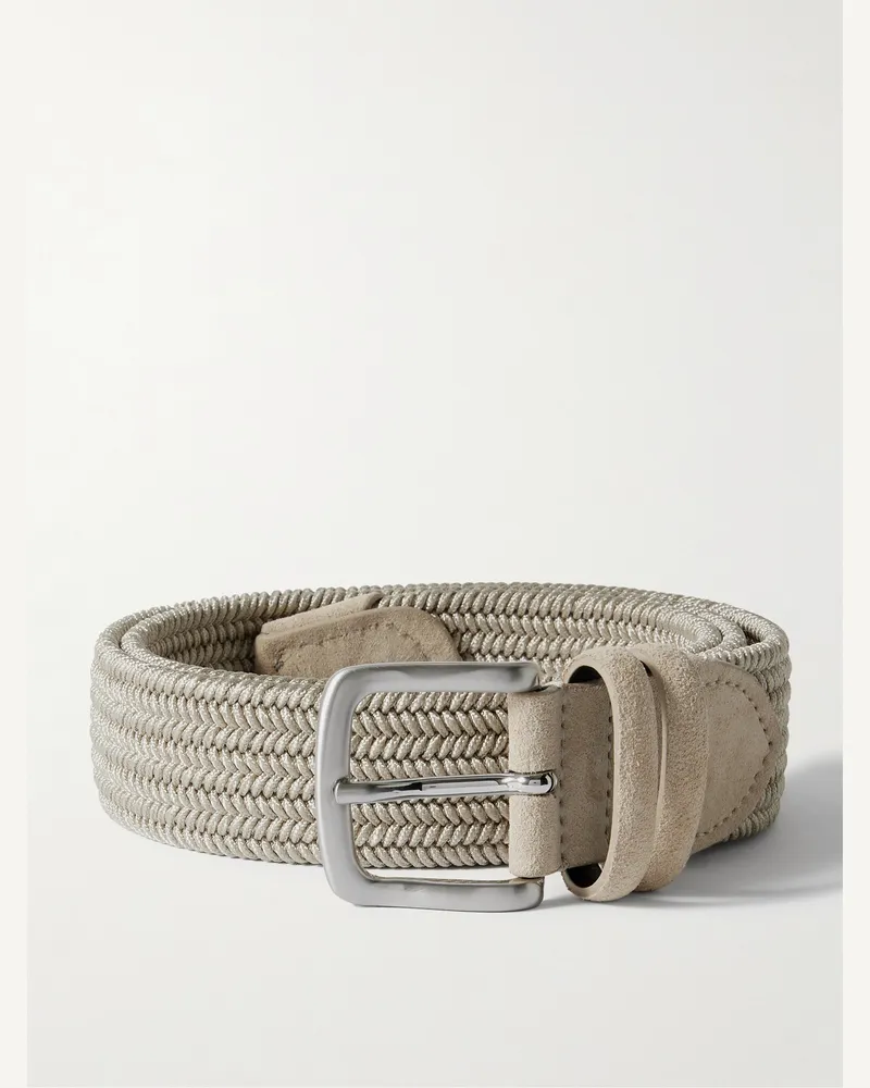 MR P. 3.5cm Suede-Trimmed Woven Belt Neutrals