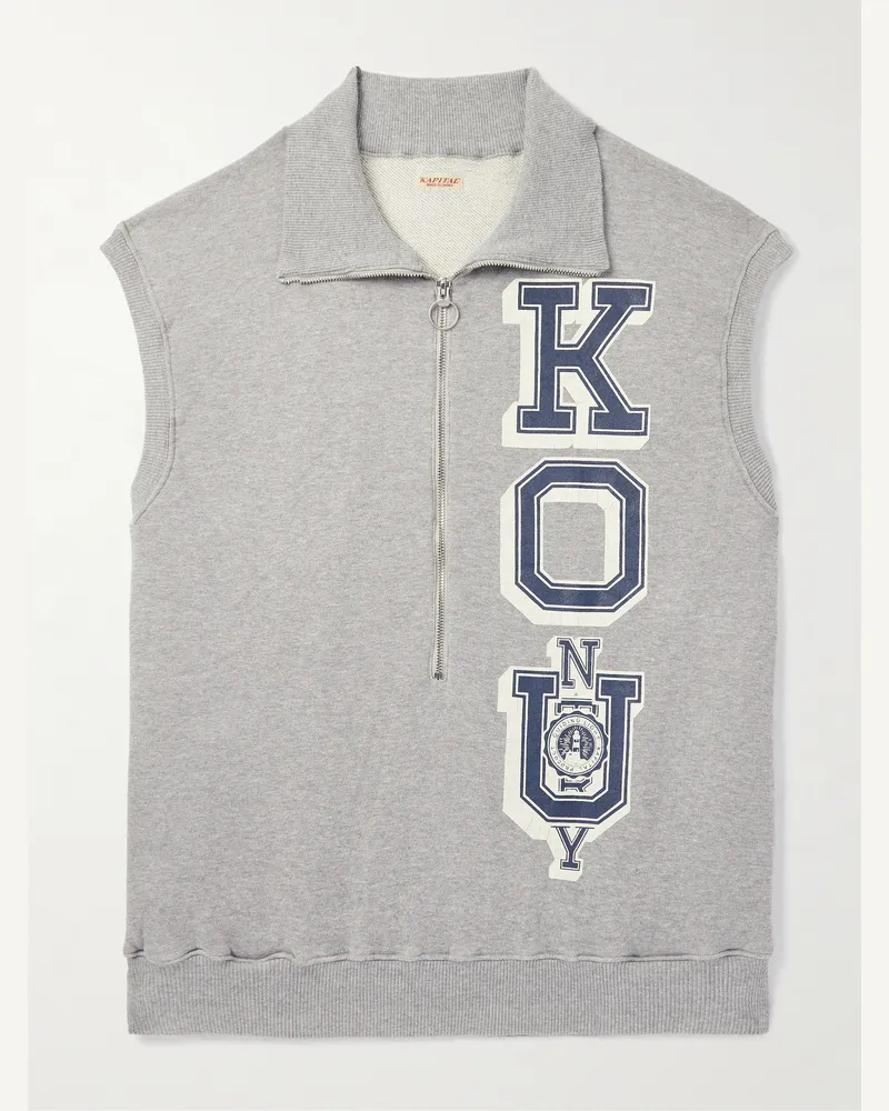 KAPITAL KO.U Weste aus Baumwoll-Jersey mit Print und kurzem Reißverschluss Grau