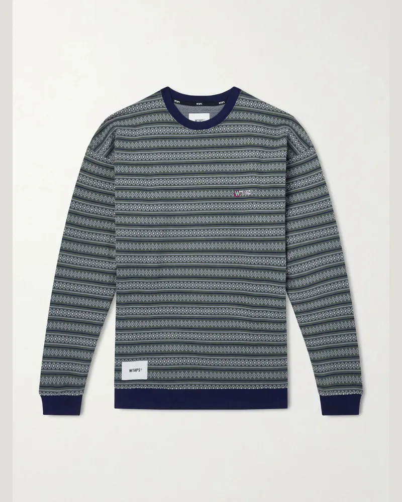 WTAPS Logo-Appliquéd Striped Cotton-Jersey T-Shirt Green