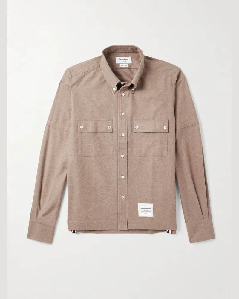 Thom Browne Hemd aus Baumwollflanell mit Button-Down-Kragen Braun