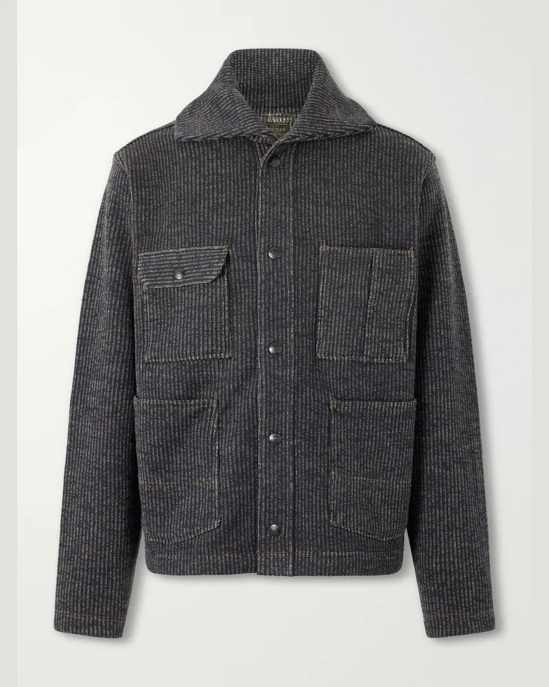 RRL Charles Striped Cotton-Blend Fleece Jacket Gray