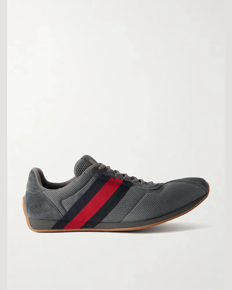 Gucci Legacy Webbing and Suede-Trimmed Mesh Sneakers Gray